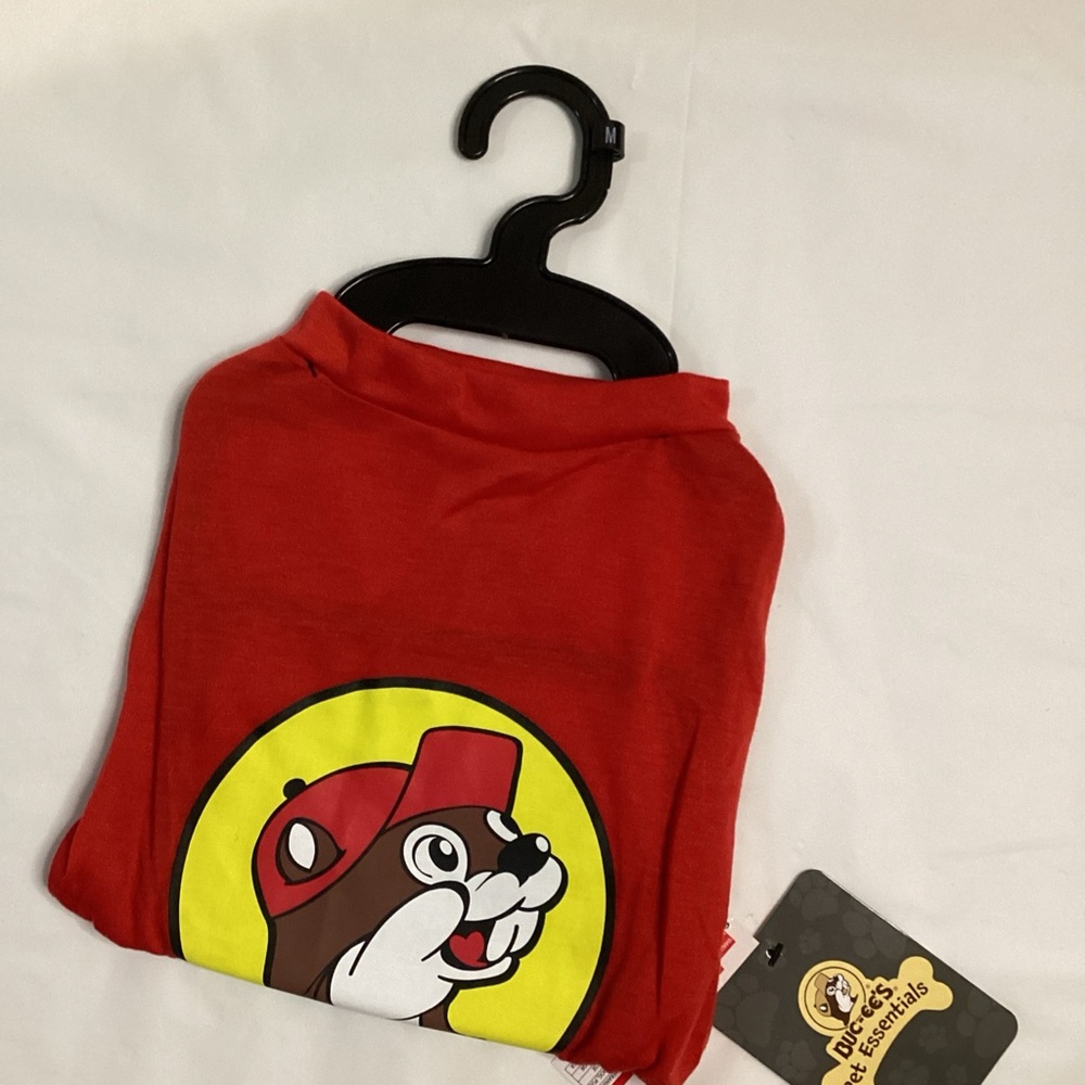 Vibrant Red Dog T-Shirt with Cartoon Design